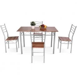 5-pieces Wood Metal Dining Table Set with 4-Chairs-Walnut by SUNRINX 13 5-pieces Wood Metal Dining Table Set with 4-Chairs-Walnut by SUNRINX -Furniture Store walnut sunrinx dining room sets mg6 1bd c3 1000