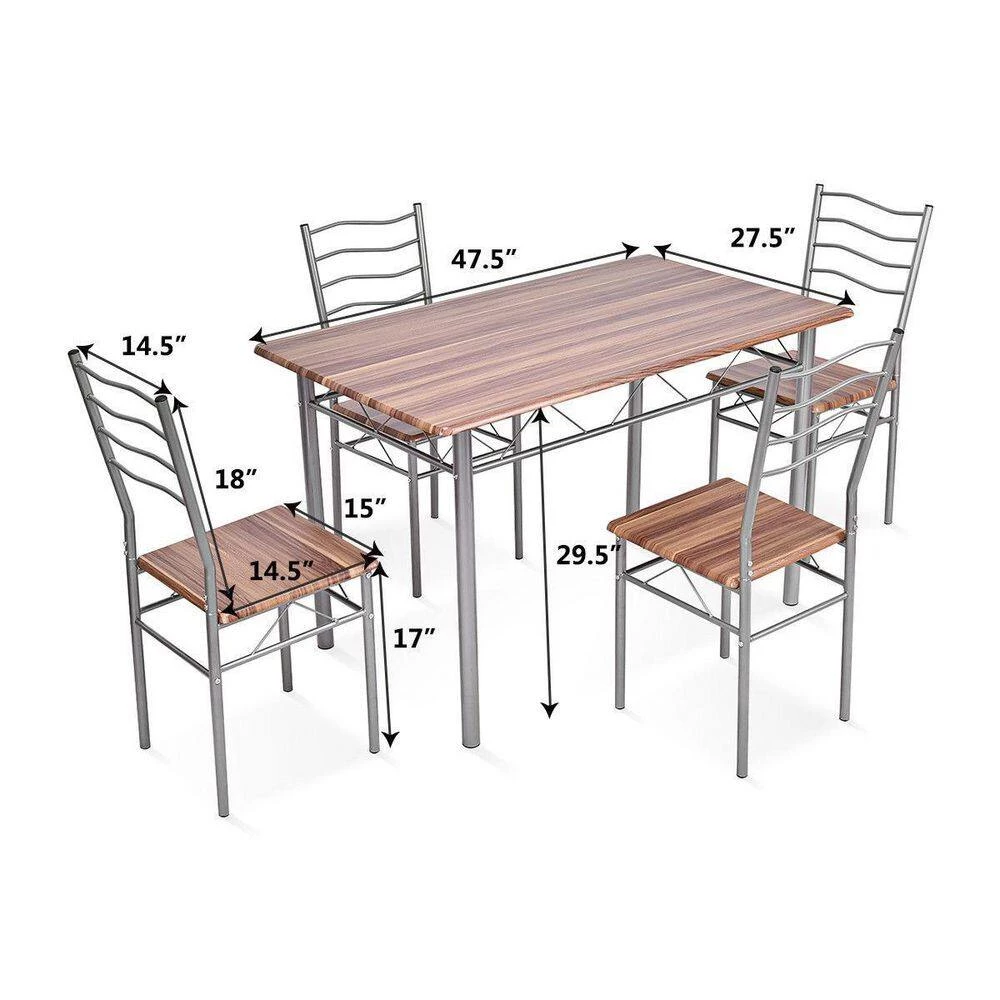 5-pieces Wood Metal Dining Table Set with 4-Chairs-Walnut by SUNRINX 8 5-pieces Wood Metal Dining Table Set with 4-Chairs-Walnut by SUNRINX - Image 8