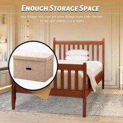 Light Brown Walnut Bed Frame Twin Platform Bed with Solid Wood Slat Support by SUNRINX -Furniture Store walnut sunrinx platform beds mg4 4we 44 1000