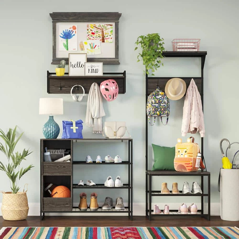 Afton Weathered Brown 3-Tier Shoe Rack with Storage Bins by RiverRidge Home 6 Afton Weathered Brown 3-Tier Shoe Rack with Storage Bins by RiverRidge Home - Image 6