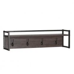 Afton Weathered Brown 4-Hook Metal Frame Wall Shelf by RiverRidge Home