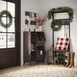 Afton Weathered Brown Metal Frame Hall Tree by RiverRidge Home -Furniture Store weathered brown riverridge home hall trees 16 036 44 1000