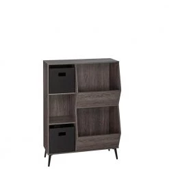 Woodbury Collection Storage Cabinet with Cubbies, Veggie Bins, and 2-Piece Black Folding Bins by RiverRidge Home