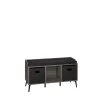 Woodbury Weathered Wood Storage Bench with Cubbies and 2-Piece Black Bin by RiverRidge Home