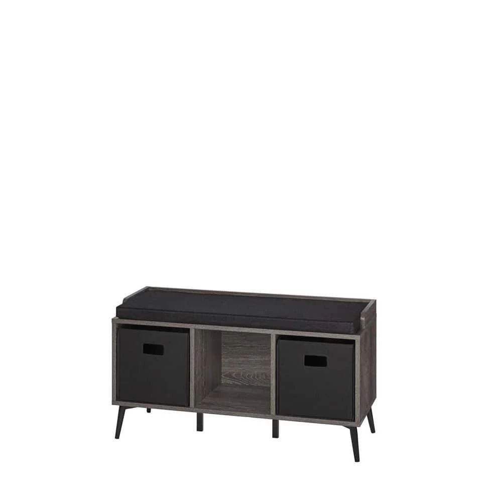 Woodbury Weathered Wood Storage Bench with Cubbies and 2-Piece Black Bin by RiverRidge Home 3 Woodbury Weathered Wood Storage Bench with Cubbies and 2-Piece Black Bin by RiverRidge Home - Image 3