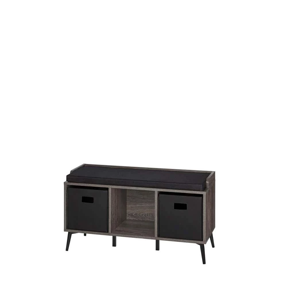 Woodbury Weathered Wood Storage Bench with Cubbies and 2-Piece Black Bin by RiverRidge Home 2 Woodbury Weathered Wood Storage Bench with Cubbies and 2-Piece Black Bin by RiverRidge Home - Image 2