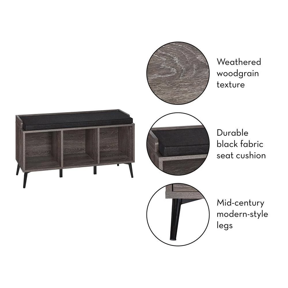 Woodbury Weathered Wood Storage Bench with Cubbies and 2-Piece Black Bin by RiverRidge Home 8 Woodbury Weathered Wood Storage Bench with Cubbies and 2-Piece Black Bin by RiverRidge Home - Image 8