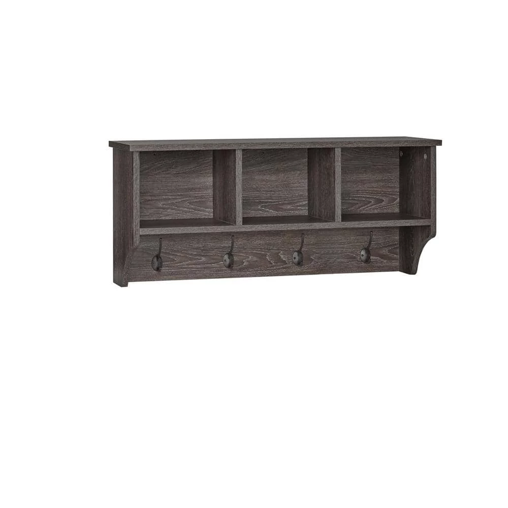Woodbury Weathered Wood Wall Shelf with Cubbies and Hooks by RiverRidge Home 1 Woodbury Weathered Wood Wall Shelf with Cubbies and Hooks by RiverRidge Home