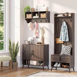 Woodbury Weathered Wood Wall Shelf with Cubbies and Hooks by RiverRidge Home 15 Woodbury Weathered Wood Wall Shelf with Cubbies and Hooks by RiverRidge Home -Furniture Store weathered wood riverridge home coat racks 16 030 66 1000