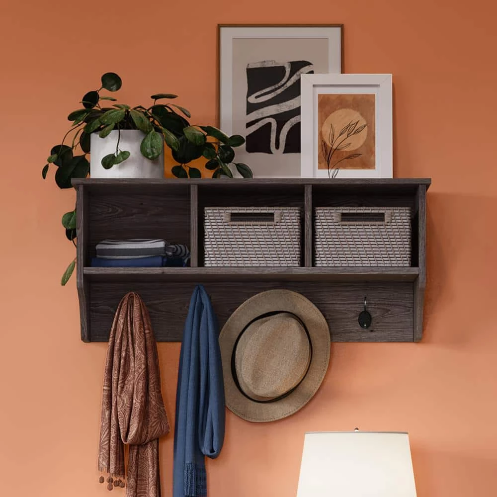 Woodbury Weathered Wood Wall Shelf with Cubbies and Hooks by RiverRidge Home 5 Woodbury Weathered Wood Wall Shelf with Cubbies and Hooks by RiverRidge Home - Image 5