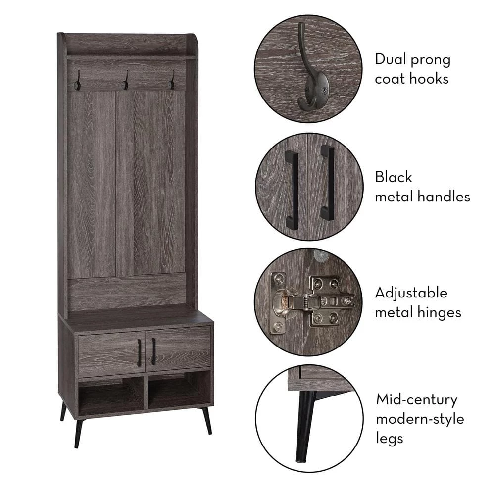 Woodbury Weathered Wood Hall Tree with Bench by RiverRidge Home 3 Woodbury Weathered Wood Hall Tree with Bench by RiverRidge Home - Image 3