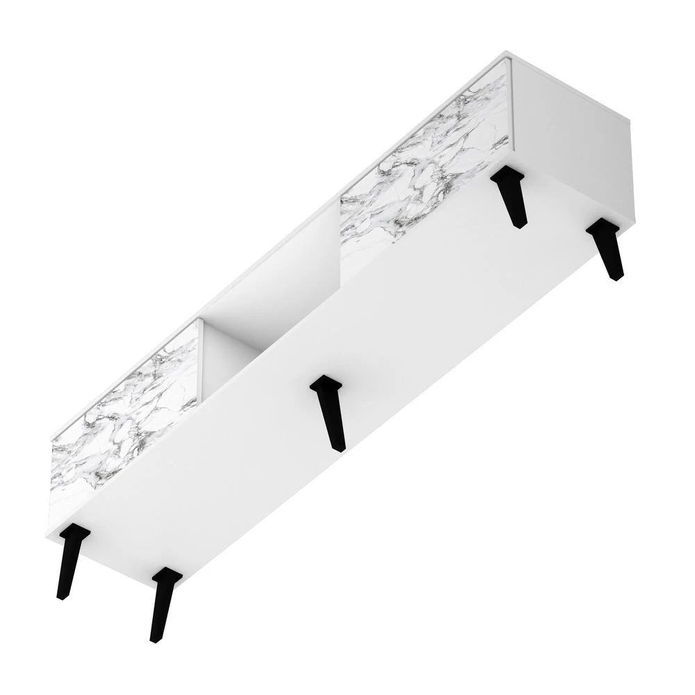 Saratoga 71 in. White and Marble Stamp Particle Board TV Stand Fits TVs Up to 75 in. with Storage Doors by Luxor 4 Saratoga 71 in. White and Marble Stamp Particle Board TV Stand Fits TVs Up to 75 in. with Storage Doors by Luxor - Image 4