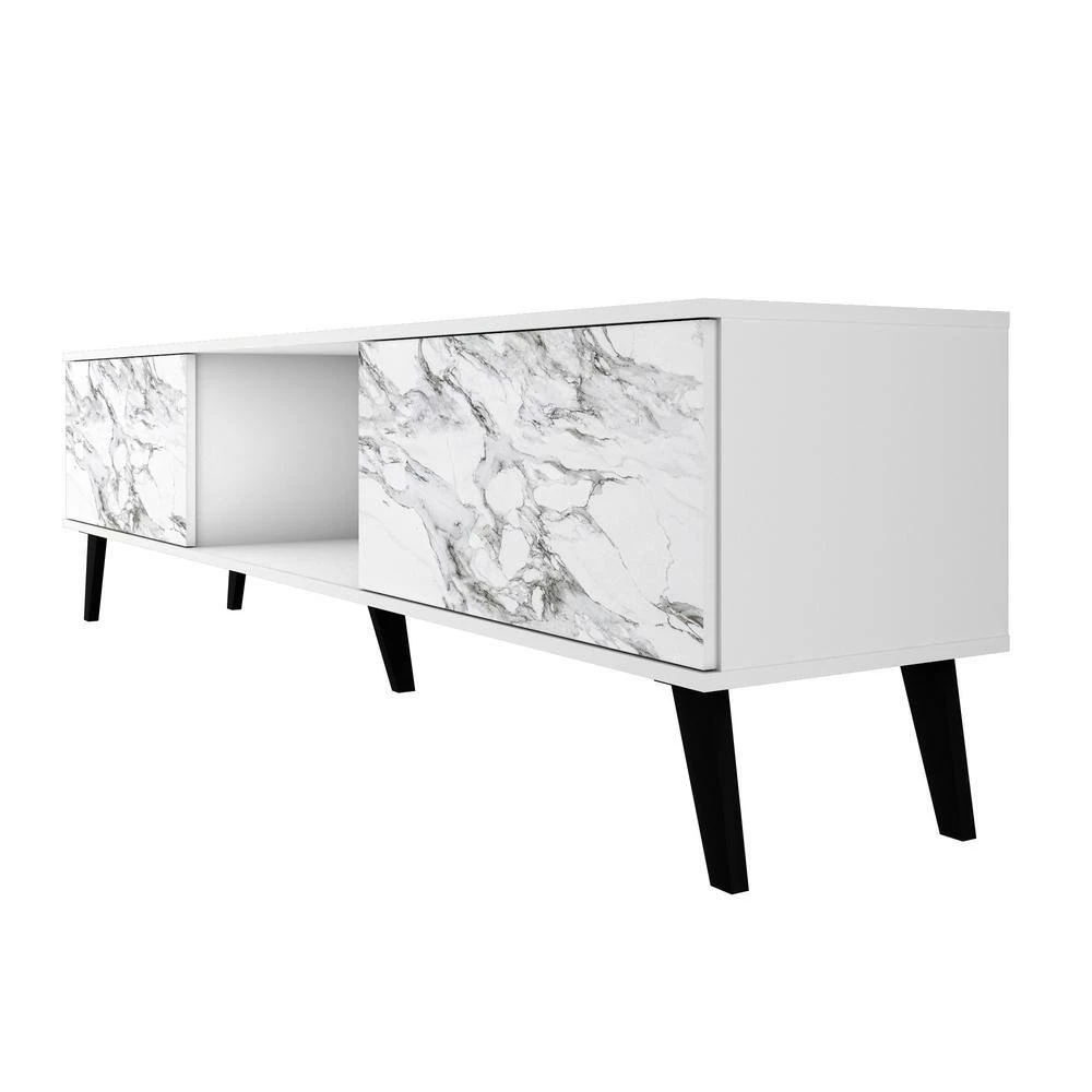 Saratoga 71 in. White and Marble Stamp Particle Board TV Stand Fits TVs Up to 75 in. with Storage Doors by Luxor 9 Saratoga 71 in. White and Marble Stamp Particle Board TV Stand Fits TVs Up to 75 in. with Storage Doors by Luxor - Image 9