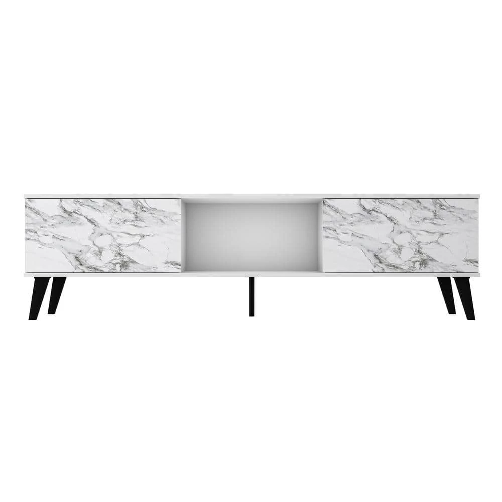 Saratoga 71 in. White and Marble Stamp Particle Board TV Stand Fits TVs Up to 75 in. with Storage Doors by Luxor 1 Saratoga 71 in. White and Marble Stamp Particle Board TV Stand Fits TVs Up to 75 in. with Storage Doors by Luxor