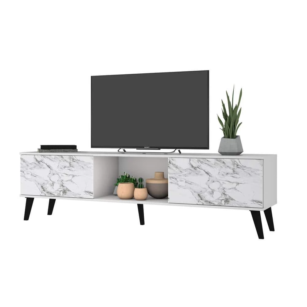 Saratoga 71 in. White and Marble Stamp Particle Board TV Stand Fits TVs Up to 75 in. with Storage Doors by Luxor 11 Saratoga 71 in. White and Marble Stamp Particle Board TV Stand Fits TVs Up to 75 in. with Storage Doors by Luxor - Image 11