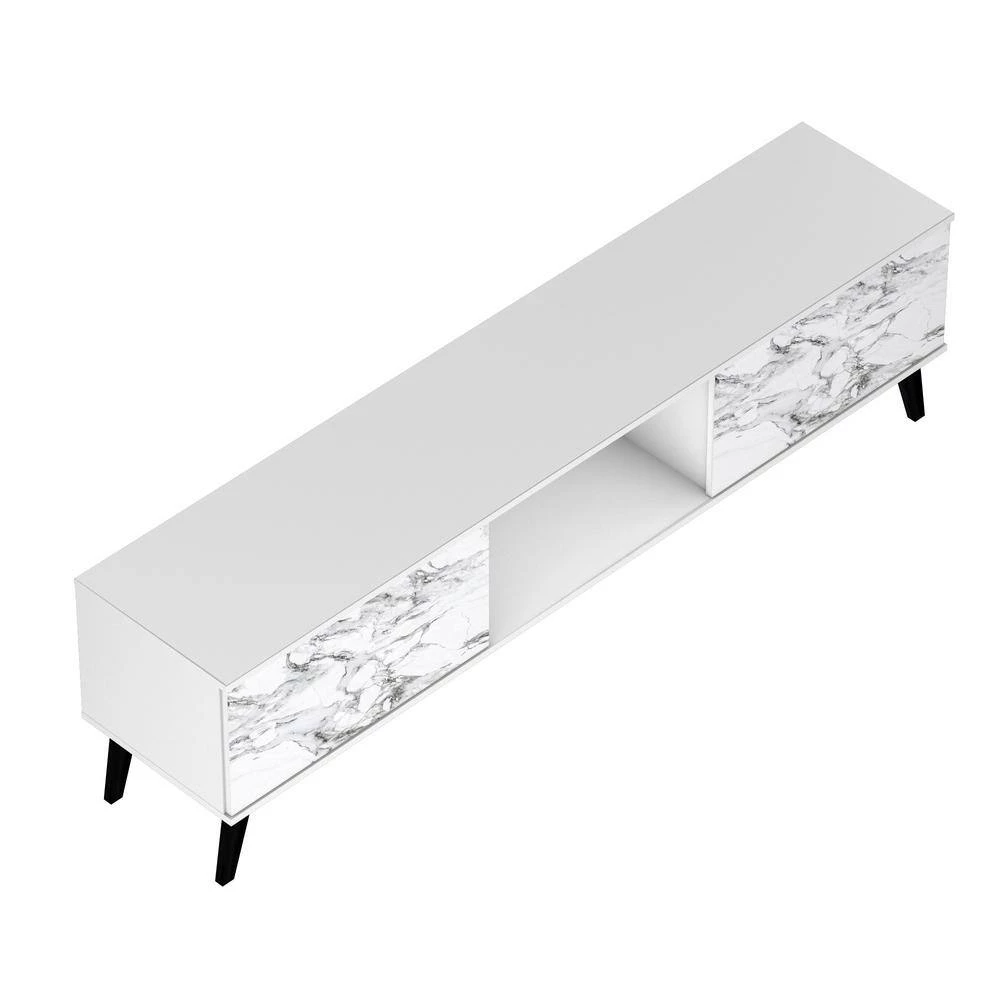 Saratoga 71 in. White and Marble Stamp Particle Board TV Stand Fits TVs Up to 75 in. with Storage Doors by Luxor 3 Saratoga 71 in. White and Marble Stamp Particle Board TV Stand Fits TVs Up to 75 in. with Storage Doors by Luxor - Image 3