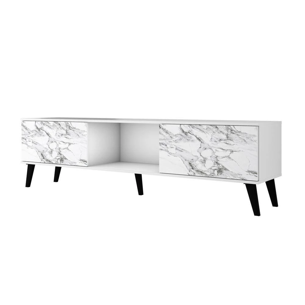 Saratoga 71 in. White and Marble Stamp Particle Board TV Stand Fits TVs Up to 75 in. with Storage Doors by Luxor 10 Saratoga 71 in. White and Marble Stamp Particle Board TV Stand Fits TVs Up to 75 in. with Storage Doors by Luxor - Image 10