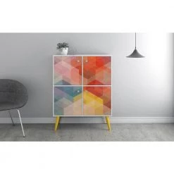 Avesta 45.28 in. High White, Color Stamp and Yellow Double Cabinet by Luxor -Furniture Store white color stamp and yellow luxor accent cabinets 177hd1 c3 1000