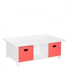 White 6-Cubby Storage Kids Activity Table with Coral Bins (2-Piece ) by RiverRidge Home