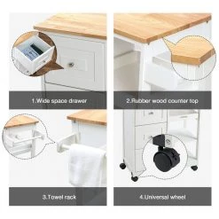 Rolling White Kitchen Island with Towel Rack, 3 Drawers and 3 Tier Shelves by Edendirect -Furniture Store white edendirect kitchen islands nbse ki204wh 1f 1000