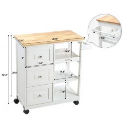 Rolling White Kitchen Island with Towel Rack, 3 Drawers and 3 Tier Shelves by Edendirect -Furniture Store white edendirect kitchen islands nbse ki204wh 44 1000