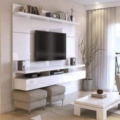 City 63 in. White Gloss Particle Board Floating Entertainment Center Fits TVs Up to 55 in. with Storage Doors by Luxor -Furniture Store white gloss luxor tv stands 288hd2 c3 1000
