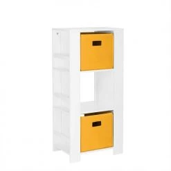 Kids White Cubby Storage Tower with Bookshelves with 2-Piece Golden Yellow Bins by RiverRidge Home