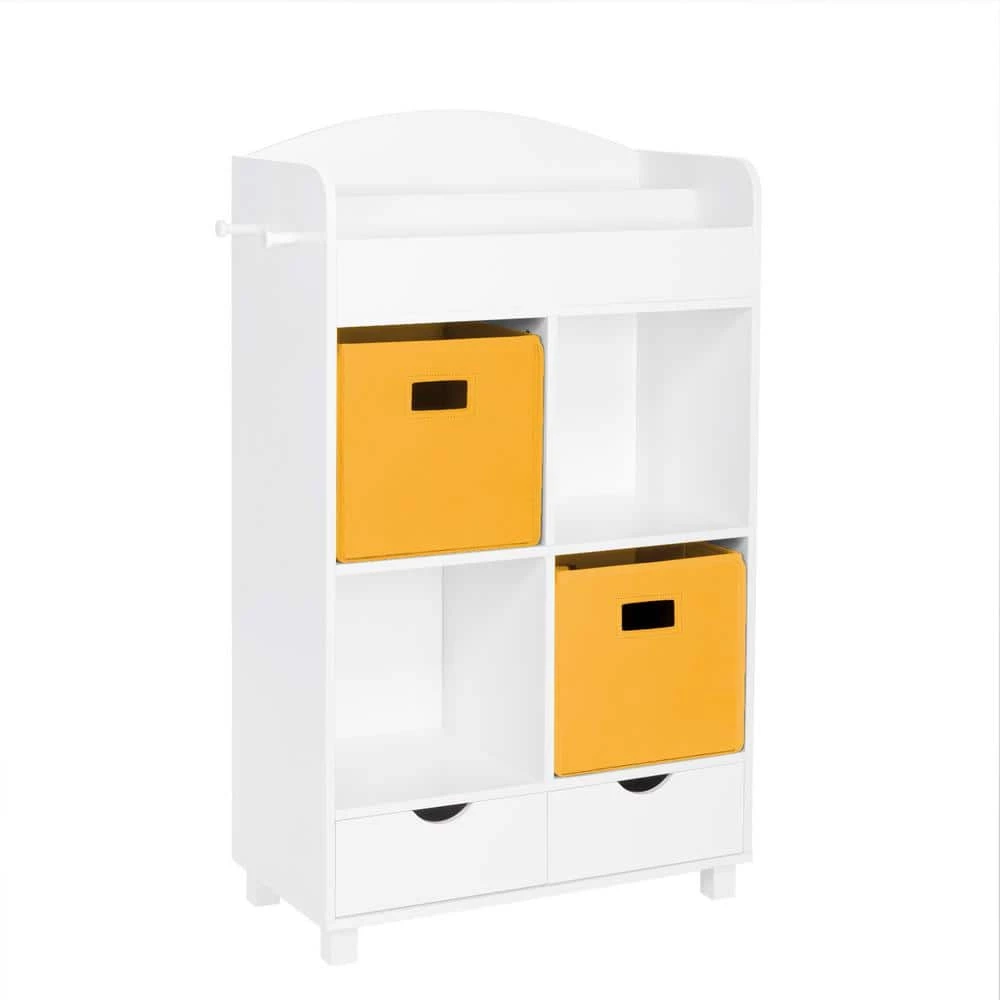 Kids White Cubby Storage Cabinet with Bookrack with 2-Piece Golden Yellow Bins by RiverRidge Home 1 Kids White Cubby Storage Cabinet with Bookrack with 2-Piece Golden Yellow Bins by RiverRidge Home