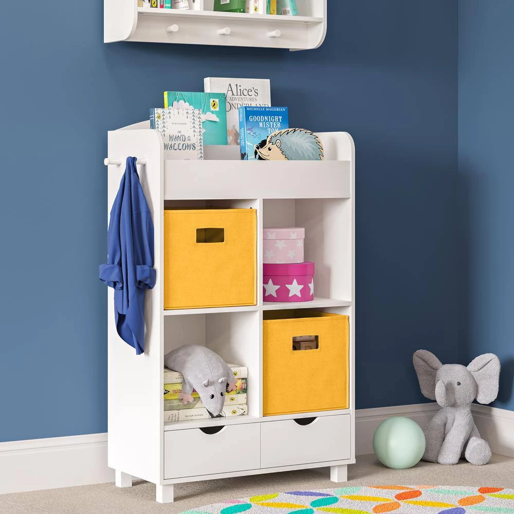 Kids White Cubby Storage Cabinet with Bookrack with 2-Piece Golden Yellow Bins by RiverRidge Home 2 Kids White Cubby Storage Cabinet with Bookrack with 2-Piece Golden Yellow Bins by RiverRidge Home - Image 2