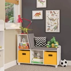 Kids White Storage Bench with Cubbies with Golden Yellow Bins (2-Piece) by RiverRidge Home 5 Kids White Storage Bench with Cubbies with Golden Yellow Bins (2-Piece) by RiverRidge Home -Furniture Store white golden yellow bins riverridge home kids storage benches 02 199k c3 1000