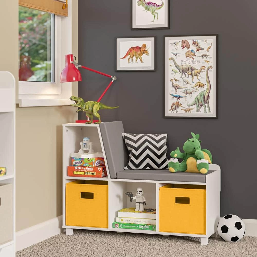 Kids White Storage Bench with Cubbies with Golden Yellow Bins (2-Piece) by RiverRidge Home 3 Kids White Storage Bench with Cubbies with Golden Yellow Bins (2-Piece) by RiverRidge Home - Image 3