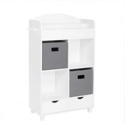 Kids White Cubby Storage Cabinet with Bookrack with 2-Piece Gray Bins by RiverRidge Home