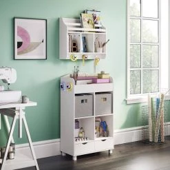 Kids White Cubby Storage Cabinet with Bookrack with 2-Piece Gray Bins by RiverRidge Home -Furniture Store white gray bins riverridge home kids bookshelves 02 169k c3 1000