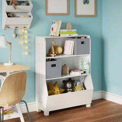 Kids 34 in. Bookcase with Toy Organizer and 2-Gray Bins by RiverRidge Home -Furniture Store white gray bins riverridge home kids bookshelves 02 354k 31 1000
