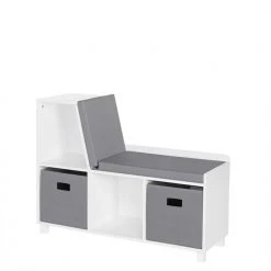 Kids White Storage Bench with Cubbies with 2pc Gray Bins by RiverRidge Home