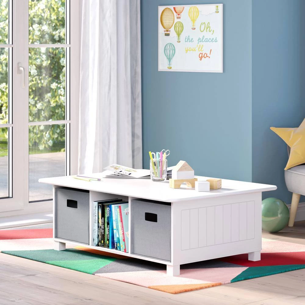 Kids White 6-Cubby Storage Activity Table with 2-Piece Gray Bins by RiverRidge Home 3 Kids White 6-Cubby Storage Activity Table with 2-Piece Gray Bins by RiverRidge Home - Image 3