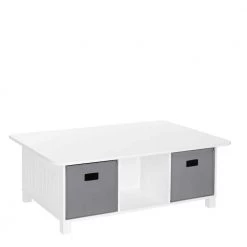 Kids White 6-Cubby Storage Activity Table with 2-Piece Gray Bins by RiverRidge Home