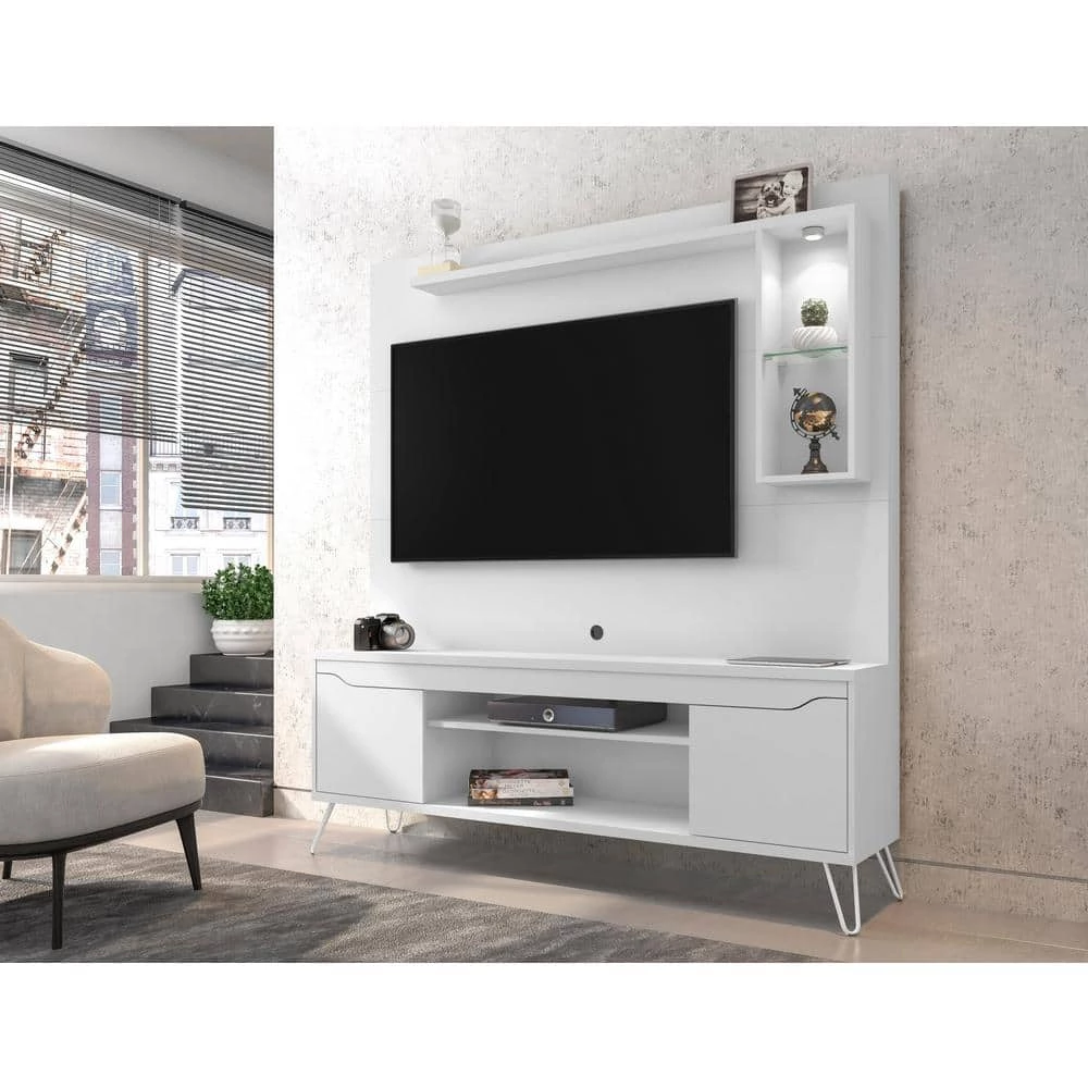 Baxter 63 in. White Composite Entertainment Center Fits TVs Up to 55 in. with Storage Doors by Luxor 5 Baxter 63 in. White Composite Entertainment Center Fits TVs Up to 55 in. with Storage Doors by Luxor - Image 5