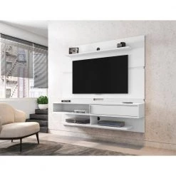 Rochester 71 in. White Particle Board Floating Entertainment Center Fits TVs Up to 65 in. with Cable Management by Luxor -Furniture Store white luxor tv stands 223hd2 31 1000