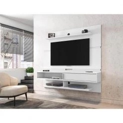 Rochester 71 in. White Particle Board Floating Entertainment Center Fits TVs Up to 65 in. with Cable Management by Luxor -Furniture Store white luxor tv stands 223hd2 c3 1000