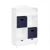 Kids White Cubby Storage Cabinet with Bookrack with 2-Piece Navy Bins by RiverRidge Home