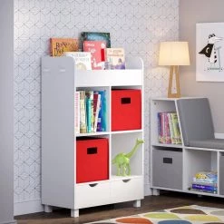 Kids White Cubby Storage Cabinet with Bookrack by RiverRidge Home -Furniture Store white riverridge home kids bookshelves 02 162 1f 1000