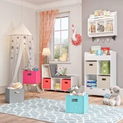 Kids White Cubby Storage Cabinet with Bookrack by RiverRidge Home -Furniture Store white riverridge home kids bookshelves 02 162 4f 1000