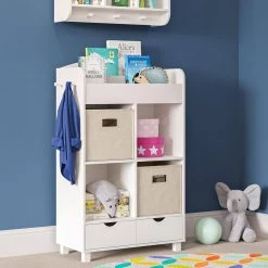 Kids White Cubby Storage Cabinet with Bookrack by RiverRidge Home -Furniture Store white riverridge home kids bookshelves 02 162 76 1000