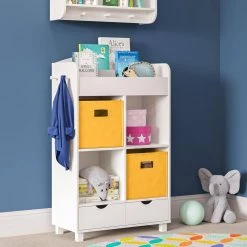 Kids White Cubby Storage Cabinet with Bookrack by RiverRidge Home -Furniture Store white riverridge home kids bookshelves 02 162 c3 1000