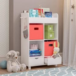 Kids White Cubby Storage Cabinet with Bookrack by RiverRidge Home -Furniture Store white riverridge home kids bookshelves 02 162 d4 1000