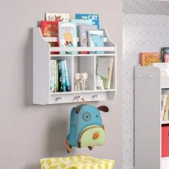 Kids White Wall Shelf with Cubbies and Bookrack by RiverRidge Home -Furniture Store white riverridge home kids bookshelves 02 164 40 1000