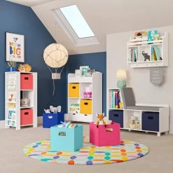 Kids White Wall Shelf with Cubbies and Bookrack by RiverRidge Home -Furniture Store white riverridge home kids bookshelves 02 164 4f 1000