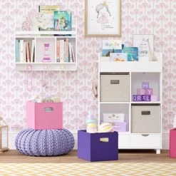 Kids White Wall Shelf with Cubbies and Bookrack by RiverRidge Home -Furniture Store white riverridge home kids bookshelves 02 164 66 1000