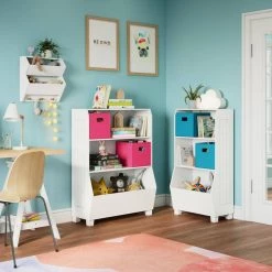 Kids 34 in. White Bookcase with Toy Organizer by RiverRidge Home -Furniture Store white riverridge home kids bookshelves 02 259 c3 1000